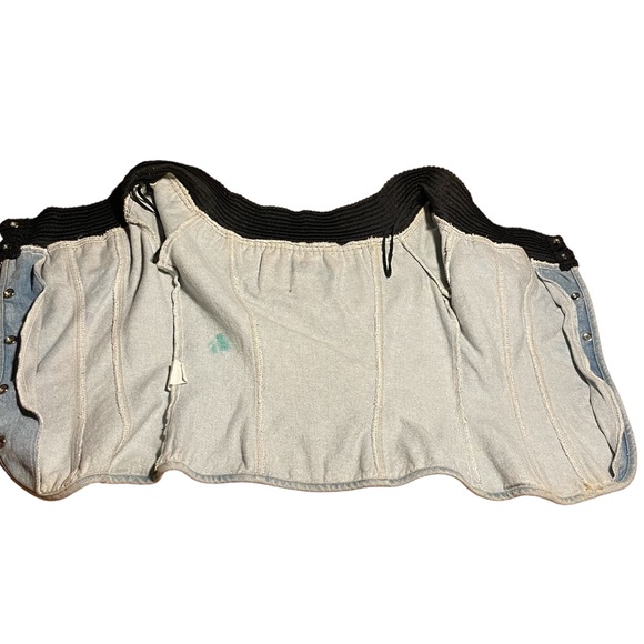 Vintage Denim Handmade Corset Style Repurposed Jeans Top Hand Painted in 80s - Picture 13 of 15